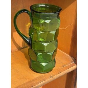 Vintage Italy MCM Green Art Glass Pitcher Honeycomb Brick Style Emerald